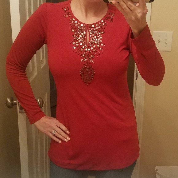 Susan Graver Liquid Knit Long Sleeve Sequin Tunic - Picture 3 of 10